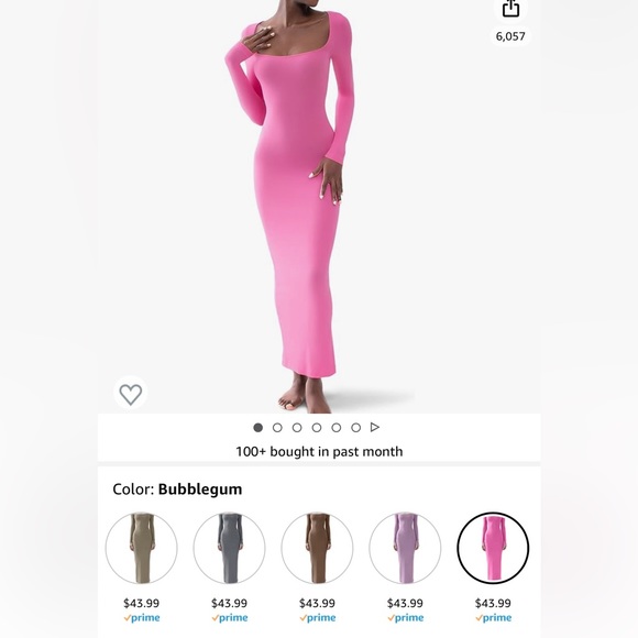 pumiey Dresses & Skirts - (NWT) Size XL Barbie Pink Square Neck Long Sleeve Maxi Dress Soft Lounge Ribbed